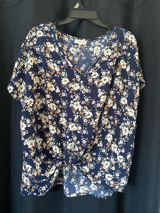 Studio B Tops - Studio Blue Floral V-Neck Twist-Front Blouse